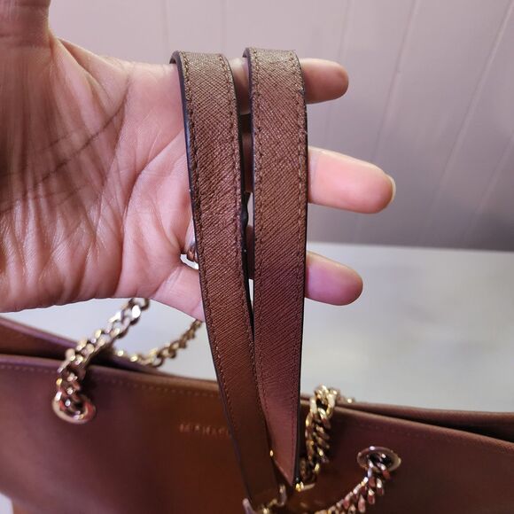 Michael Kors MK Jet Set Travel Chain Zip Top Multifunction Leather Tote Brown - Picture 14 of 14